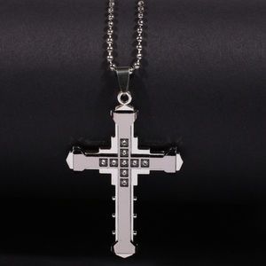 Unisex  crystal Cross Pendant Silver necklace.